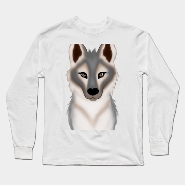 Cute Wolf Drawing Long Sleeve T-Shirt by Play Zoo
